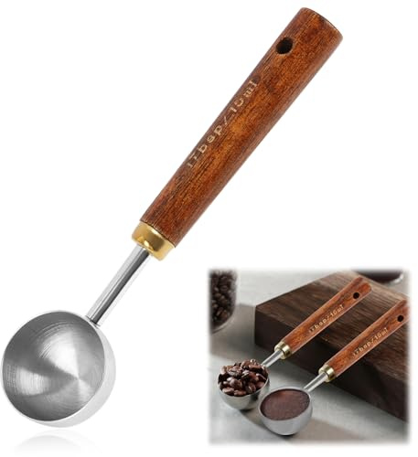 15ml Coffee Measuring Scoop Spoon, Stainless Steel Wooden Coffee Spoon in Walnut with Long Natural Walnut Handle, Tablespoon Coffee Scoop for Ground Coffee, Tea, Cocoa & Kitchen Use