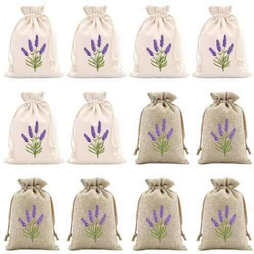 Lavender Bags, 12 Pack Empty Lavender Sachets for Wardrobes and Drawers, Muslin and Cotton Bags for Aromatherapy, 15 X 10 Cm