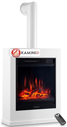 KAMINIO Elektrisk kamin Kalle - öppen spis med värme, 3D-flammeffekt, fjärrkontroll (vit med rör)