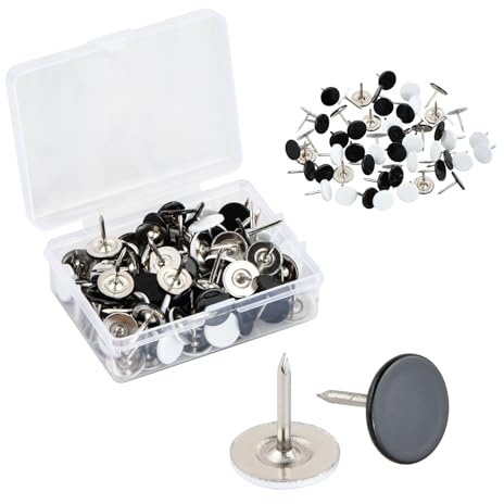 100Pcs Clous de Tapissierie, Patin Chaise Teflon à Clouer, Tête Plate de 11mmx13mm, Punaises Murales, Tableau Liège, Dessin Rondes, Décoratifs pour d'affichage, Carte de Bureaupour Meubles