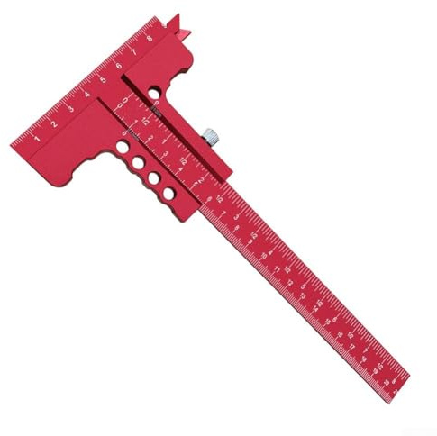 Calibro a forma di T per la lavorazione del legno con struttura in lega di alluminio per falegnami e progetti di lavorazione del legno, 229 x 90 mm scorrevole R (rosso)