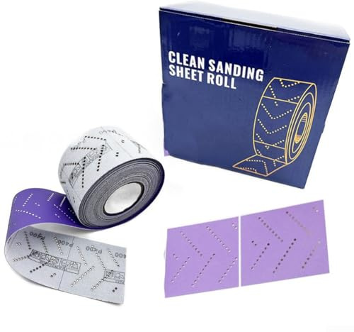 Rollo de papel de lija de 12 m con patrón abrasivo de múltiples agujeros y gama de granos 80 a 600, adecuado para tareas de lijado de madera, metal y automoción (grano 120)
