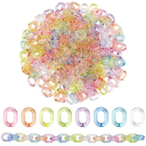 SOFPLATE 300 stycken akrylkedjering transparenta kedjelänkar slumpmässigt blandade olika godisfärger ovala öppna snabbkontakter klämma krokar för smyckestillverkning halsband nyckelring