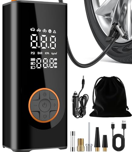 Cordless Tyre Inflator air compressor, Car Tire Pump 6000 mAh 150PSI 12V DC Electric Tyre Pump with LED Lights, Electric Air Pump for Vehicle Tyres/Bike/Motorbike/Ball/Inflatables