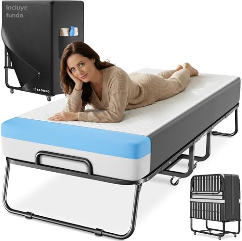 ELONEO Cama Plegable 90x200 cm Incl. colchón Premium de Espuma viscoelástica | Cama de Invitados Plegable, soporta hasta 250 kg | Cama de Viaje Plegable con Estructura metálica | con Funda Protectora