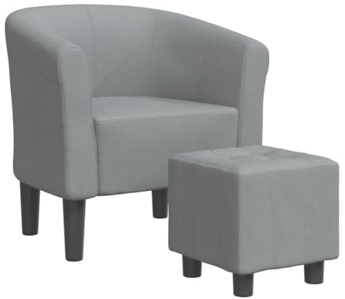 QJBSAVVA Poltrona Club con Poggiapiedi, Poltrona Cocktail Moderna in Tessuto Grigio Chiaro, Poltrona Relax Imbottita per Soggiorno e Ufficio, Poltrona 70x56x68 cm, Grigio Chiaro