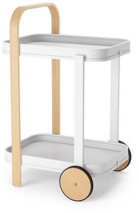 Umbra Bellwood Servierwagen, 2 Ebenen, abnehmbare Tabletts, Weiss/Natur