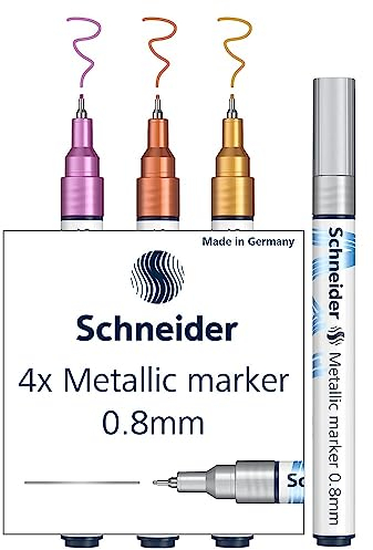 Schneider Paint-It Metallicmarker 4er Set (Set 2, Strichstärke 0,8 mm, neue Pigmenttechnologie, starker Glitzereffekt) silber, gold, kupfer, violett