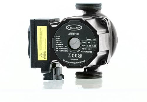 Tower APUMPHE Hot Water Circulating Pump - 6m Max Head - Low Noise Level - Differential Pressure Controller - 230V 50 Hz - IP42 Protection