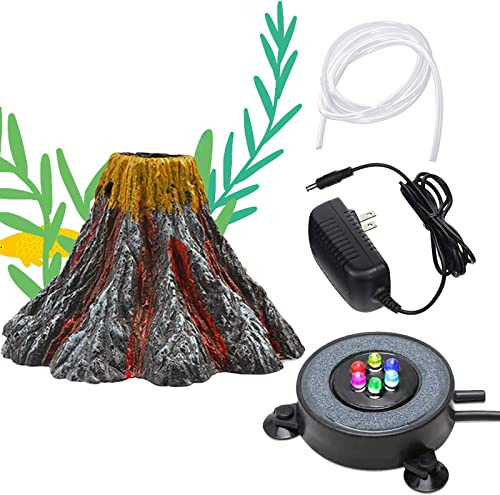 YWNYT Akvarium-vulkan prydnadssats, flerfärgad LED-lampa luftsten för akvarier luftpumpstillbehör, akvariebubbla för akvarium akvarium akvarium dekoration