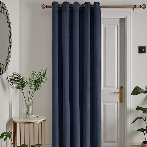 Laurence Llewelyn-Bowen Montrose Eyelet Curtain – Navy Velvet, W168 x L214cm (66x84) – 1 Panel – Thermal & Soundproof Drapes for Bedroom, Living Room & Doorways