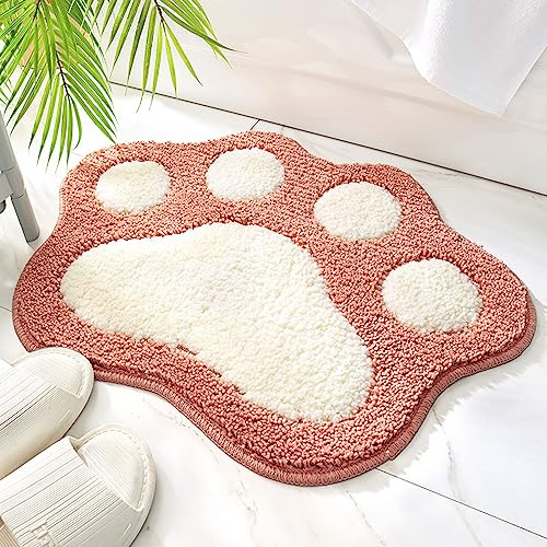 Lkw Ogechi Tappetini Bagno Antiscivolo per Bagni Pavimento - 45x60 cm Tappetino da Bagno a Forma di Zampa di Gatto, Super Assorbente, Extra Morbido, Lavabile in Lavatrice (Rosa)