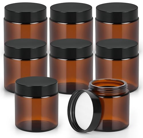 Winter Shore Pot Verre Ambré 120ml avec Couvercles Noirs (Lot de 8) - Pot A Bougie Vide - Petit Pot Vide Cosmétiques, Lotions, Maquillage & Onguent - Petit Contenant Voyage en Verre