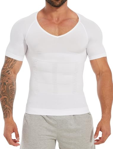 MISS MOLY Shapewear T-shirt de compression gainant pour le ventre - Élastique - Coupe ajustée - Sous-vêtement fonctionnel pour le ventre - Pour homme, Blanc., XXL