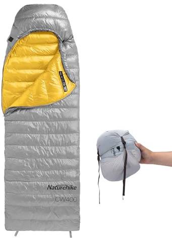 Naturehike Sacco a pelo ultraleggero per il freddo, 650FP, compatto, 3-4 stagioni, per adulti e bambini, zaino in spalla, campeggio, escursionismo, viaggi, con sacco a compressione (grigio, L)