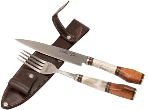 Fork and Knife Set with Naturally Fallen Deer Antler Handle