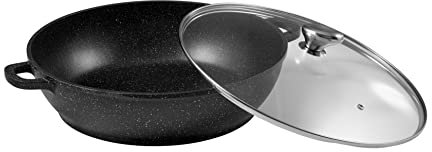 Pradel Excellence - PCUI001018 - Mijoteuse Ø36 cm avec Couvercle Verre - Fonte d'Aluminium - Revêtement Antiadhésif Façon Pierre - Protèges Poignées Amovibles - Tous Feux Induction