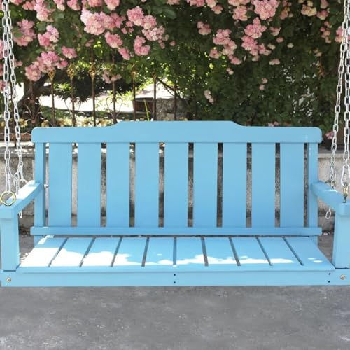 Trägunga för Utomhusbruk för 2 Personer, Kraftig Hängande Gungbänk På 350 kg, 500 cm Justerbara Övre Kedjor, Ryggstöd med Ribbor(Blue,80cm/31.5in)