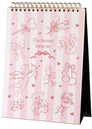 Kokonote - Calendrier de Bureau 2026 Coquette - Calendrier 2026 Mensuel │ Idee Cadeau │ De Janvier à Décembre : Espace pour notes et Illustrations décoratives (15x20 cm)