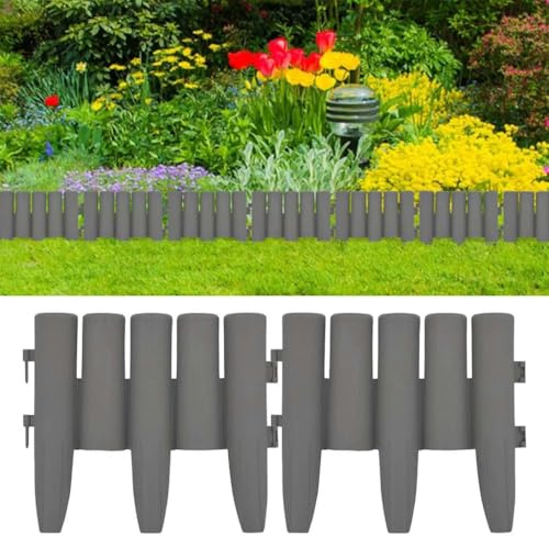 Holepyr 36 bordes de césped, gris, 10 m, polipropileno, con diseño de madera, borde de jardín, borde de jardín, borde de parterres, protección contra malas hierbas, fijación al suelo, para parterres