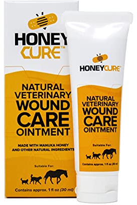 HoneyCure, Natural Veterinary Ointment for Wound Care, Manuka Honey, for Dogs, Cats, & Horses, 1oz. Tube