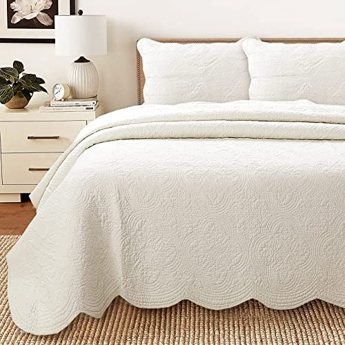 Cozy Line Home Fashions Set di biancheria da letto in 100% cotone matelasse, con medaglione vittoriano, in tinta unita, colore avorio, per camera da letto/camera degli ospiti (Blantyre, avorio, queen