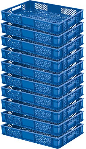 lot de 10 Bac gerbable normes Europe à parois et fonds ajourés - L x l x h 600 x 400 x 90 mm - bleu
