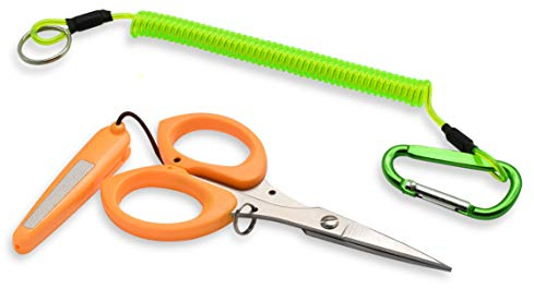 PAFASON Hoja dentada de tijera de línea de pesca de acero inoxidable de 4.5 '', cubierta de seguridad, cordón, puntas de alta precisión, mango ergonómico