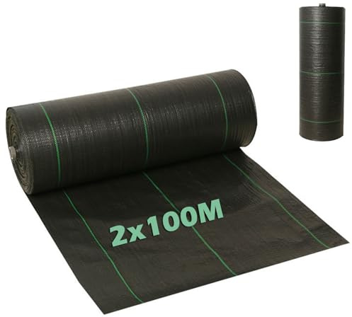 Nisorpa Weed Control Membrane 2x100m, Heavy Duty Weed Membrane Roll, Black Weed Barrier Fabric Garden Weed Suppressant Membrane for Driveway Patio Garden Landscape