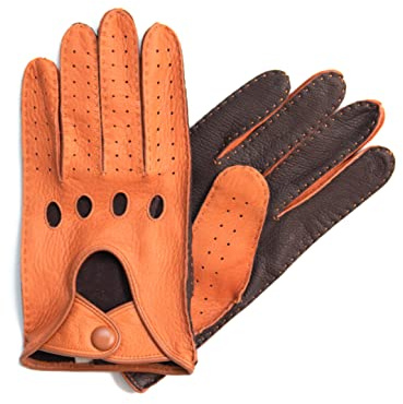 Hand Gewand by Weikert Hirschleder Auto-Handschuhe, handgenäht, Touchscreen, ungefüttert, zweifarbig, Autofahrer Lederhandschuhe, Motorrad, Herren, Damen Autohandschuhe