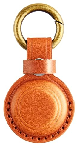 DLENP Neue AirTag-Hülle aus ECHTEM Leder mit Schlüsselanhänger, AirTag-Anhänger, Versteckte Hülle für Apple Air Tag, Ganzkörper-Anti-Kratzer, Anti-Verlust, Geeignet für Hunde, Katzen,(Braun)