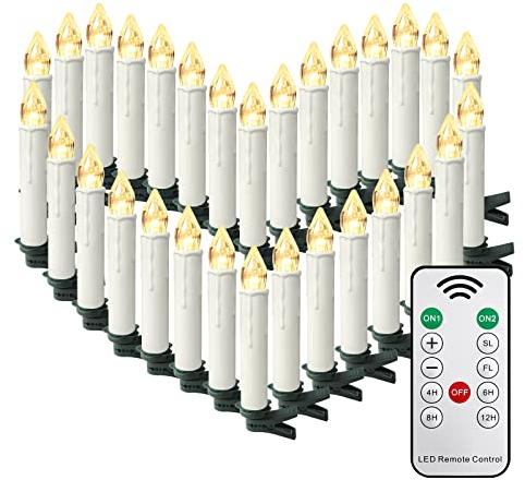 NAIZY LED Kerzen 30er Weihnachtskerzen Kabellos Warmweiß Weihnachtscandle mit Fernbedienung Weinachten Kerzen IP44 LED Candle mit Clip, für Feste Deko Hochzeit Party, ohne Batterie