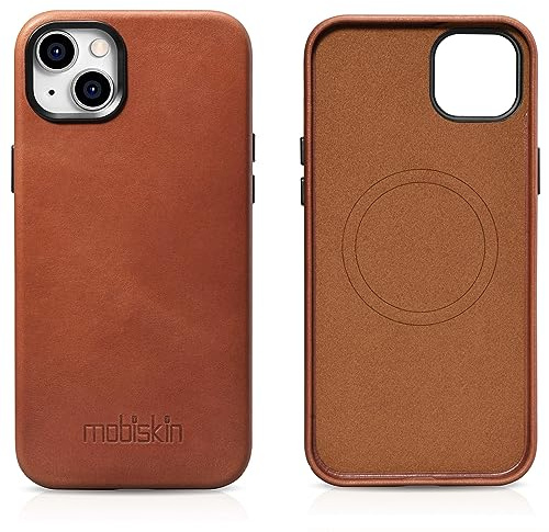 Mobiskin Hülle für iPhone 15 (6,1 Zoll), Cover mit Leder, Vintage Braun | Handyhülle kompatibel mit MagSafe, slim Case, Schutzhülle, Handytasche, Etui, dünn, mit Buttons, vorstehender Kameraschutz