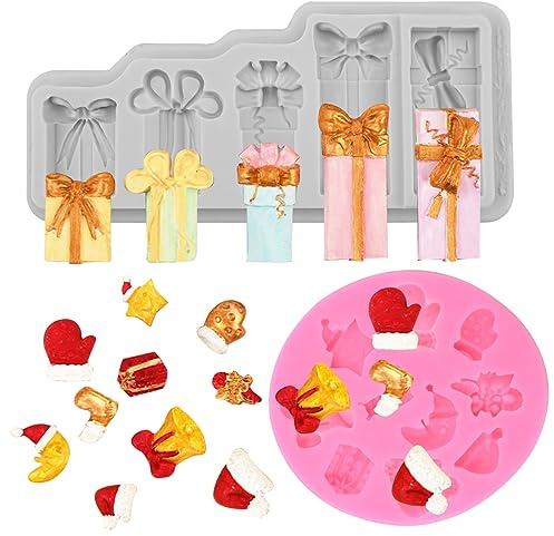 Weihnachten Silikon Formen,2 Stück 3D Silikonform Werkzeuge Weihnachts Thema Schokolade Fondant Kuchen Form Seifenform Backformen Pfanne für Süßigkeiten Handgemachte Seife Dekoration DIY Geschenk