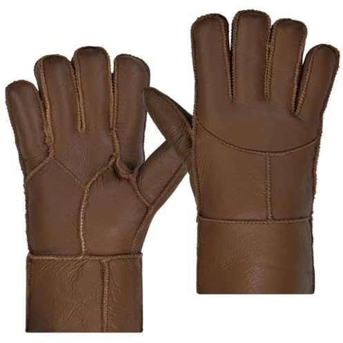 Harssidanzar Winter Lederhandschuhe, warme Shearling Wolle gefüttert für Männer Winter kaltes Wetter Handschuhe KM053EU,Karamell,Größe L