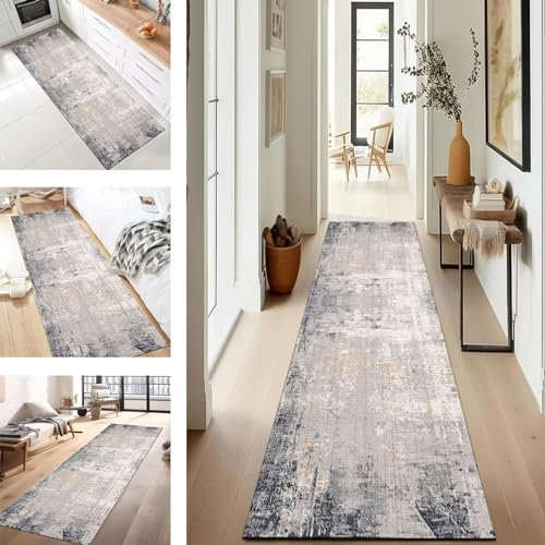 Teppich Läufer für Küche Rutschfest Waschbar 110X250CM Moderne Küchenteppich Türkis Grau Anpassbar Teppichläufer Meterware Korridor Teppich Schlafzimmer Fußmatten Wohnzimmer Esszimmer Flurläufer
