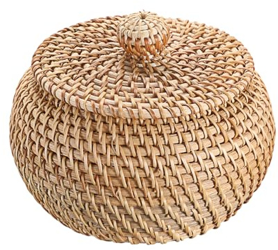 SUMTree panier de rangement en rotin avec couvercle, fait à la main, XS | plateau de service, corbeille à fruits, Boîte décorative, Organisateur pour étagère, maison, cuisine