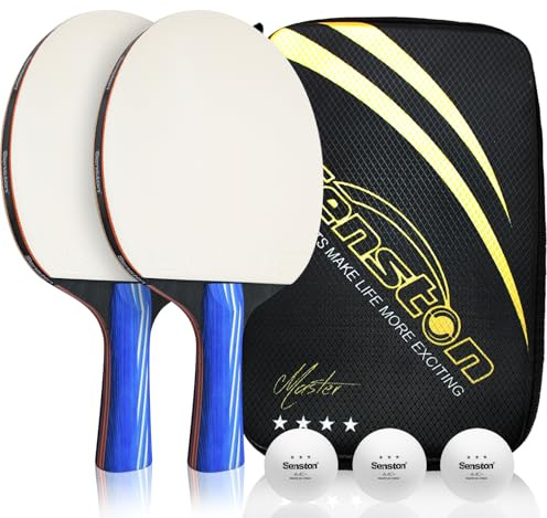 Senston Ping Pong paddlar med bärväska, bordtennisracket set med 2 med bollar, premium gummipingiset inomhus/utomhus