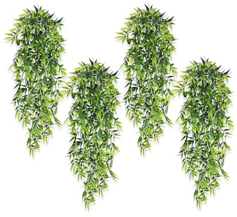RXKFIGX 4 PCS Artificial Hanging Plants Bamboo 83cm Faux Hanging Bamboo Leaves Weeping Drooping Plant for Indoor Outdoor, Faux Bamboo for Living Room & Garden/Farmhouse Aesthetic Decorations