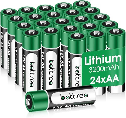 Battsea Lot de 24 piles AA au lithium 3200 mAh 1,5 V 4,8 Wh - Double une longue durée de vie - Piles AA non rechargeables - Compatible avec télécommande jouet - Système de caméra de surveillance