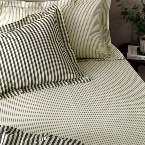 Yard Hebden Finas A Rayas Bajeras Ajustables – Sábana De Algodón 100% Ultrasuave con Rayas (Negro – Individual – 90x190x32cm)