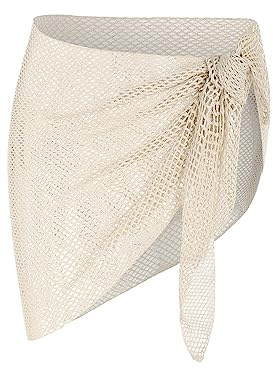 ZAFUL Sarong-Überzüge für Frauen, Strandurlaub, Netzstoff, durchsichtig, seitlich zu binden, Badeanzug-Überzug, Minirock (Einheitsgröße, 1-Heller Kaffee)