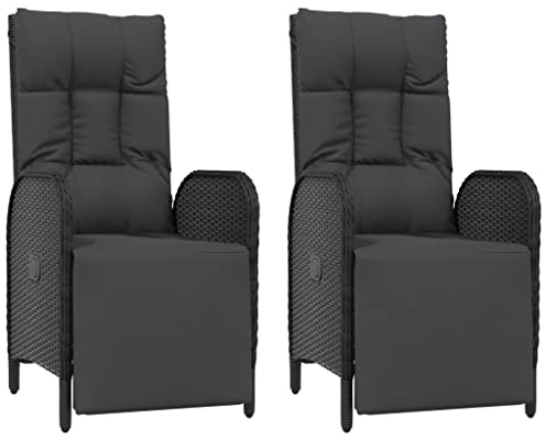 HUAKEHOM 2 STK. Rattan Liegestuhl Garten Liegestuhl Garten-Relaxsessel mit Kissen Gartenstuhl Relaxstuhl Sessel Sonnenliege Hochlehner Stuhl Gartensessel Gartenmöbel Poly Rattan (Schwarz)