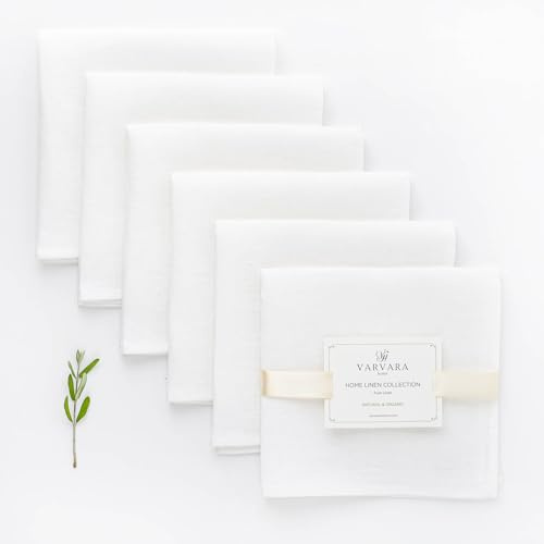 Varvara Home 24-Pack Leinenservietten - Stoffservietten Leinen Servietten - Servietten Leinen Landhausstil 24-Pack 45x45 cm (Creme Weiss)