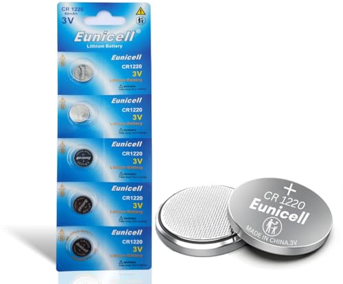 Eunicell - 50 x CR1220 3V Lithium Coin Battery/Button Cell Battery - Suitable for use in LED lights, Digital Voice Recorders, Toys, Blood Glucose, Cholesterol Testing, Meters, Toys