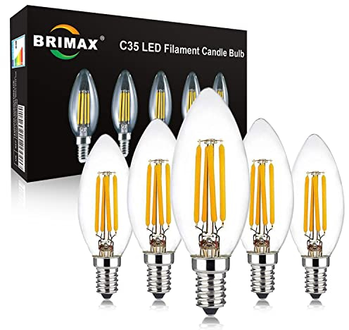 BRIMAX Dimmerabile Lampadine LED E14 2700K Bianco Caldo 4W Lampadina Candela vintage 4W Equivalenti a 40W 380lm AC220-240V C35 Led Lampada vetro trasparente Lampadine di ricambio 5 Pezzi
