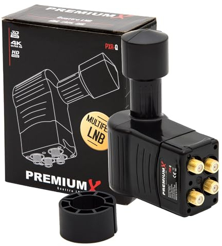 Premium X Rocket Quattro LNB - 4-Way - Only for Multiswitch - 4K Full HD - with Weather Protection + for Satellite Dish Digital TV - Black