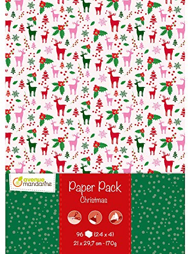 MY MANDARINE CC039C - Packung Paper Pack, 96 Blatt DIN A4 80g (24 Designs x4). Weihnachten, 1 Pack