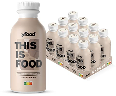 yfood Drink Classic Choco, Leckere Trinkmahlzeit für unterwegs, THIS IS FOOD Drink, 34g Protein, 26 Vitamine und Mineralstoffe, 12 x 500ml, Geschmack Schokolade