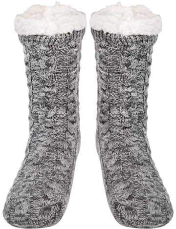 SIMIYA Slipper Socks Men Super Soft Fluffy Sock Warm Cozy Fleece-lined Winter Chunky Slipper Socks Thermal Non Slip Sock (Grey)